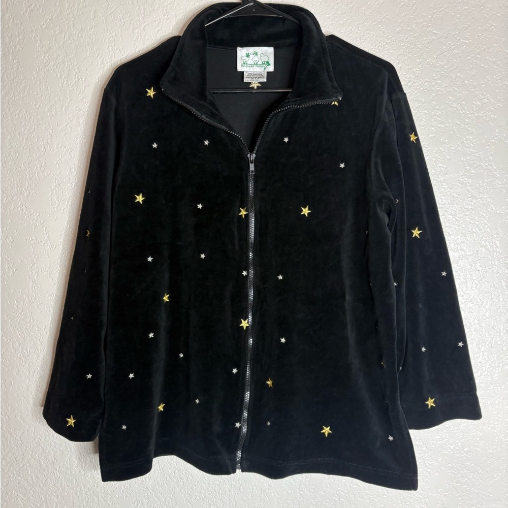 Elegant Black Star-Studded Teddy Jacket